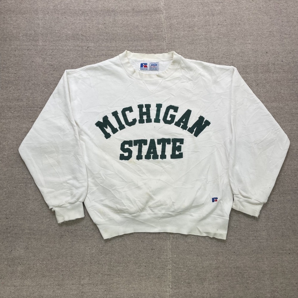 Vintage Michigan state Uni Sweatshirt mens XL White 1990s USA Russell athletic